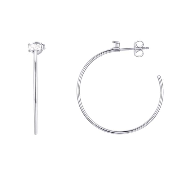 Sunstone Sterling Silver CZ Post Hoop Earrings - image 