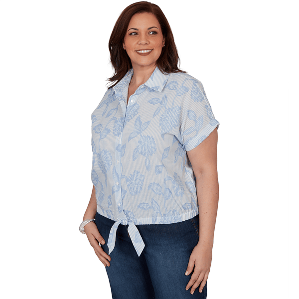 Plus Size Skye’s the Limit Sunny Blue Skies Floral Stripe Blouse