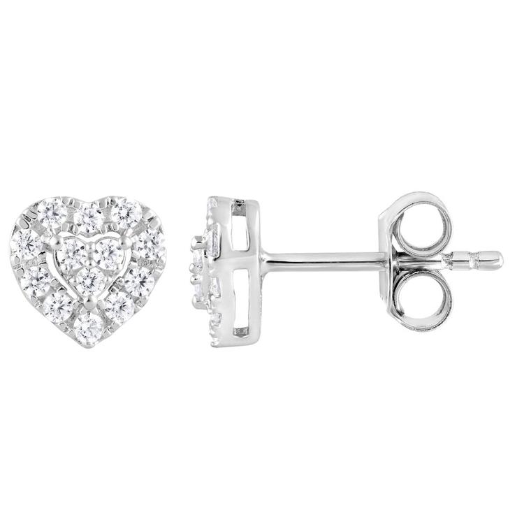 Nova Star(R) Sterling Silver Lab Grown Diamond Heart Stud Earrings
