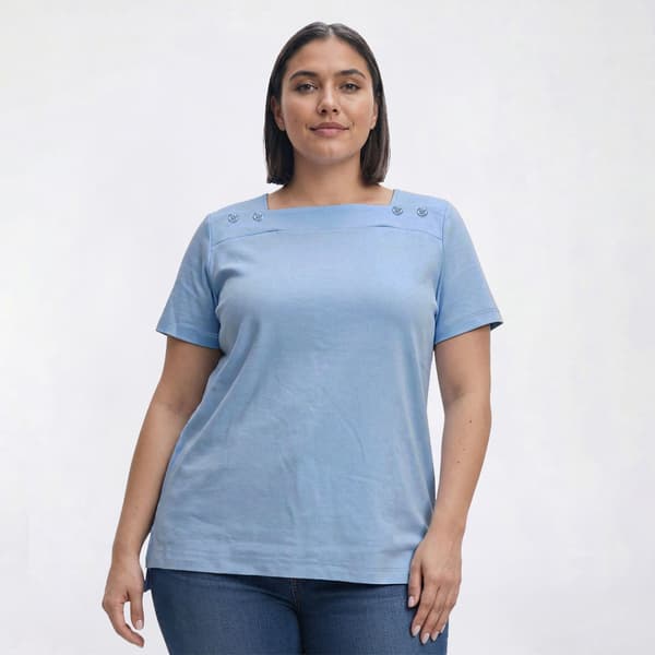 Plus Size Hasting & Smith Short Sleeve Solid Button Shoulder Tee - image 