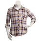 Juniors Plus No Comment Fleece Lined Plaid Flannel - Tan - image 1