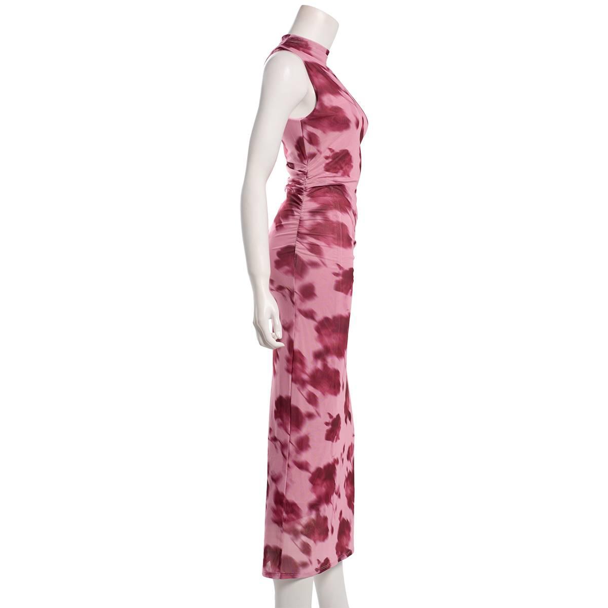 Juniors Madden Girl Mesh Funnel Neck Ruch Maxi Dress- Mauve
