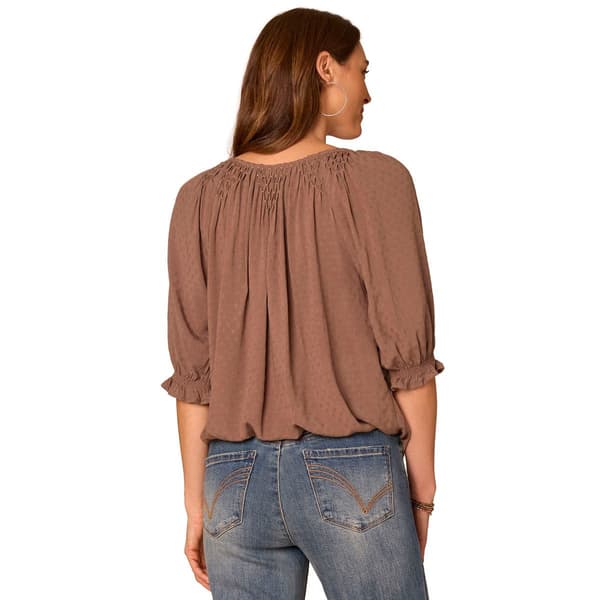 Womens Democracy Elbow Sleeve Bubble Hem Solid Blouse