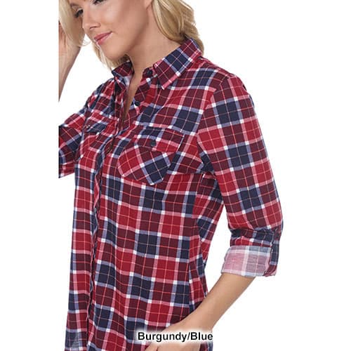 Womens White Mark Oakley Stretch Plaid Casual Button Down Top