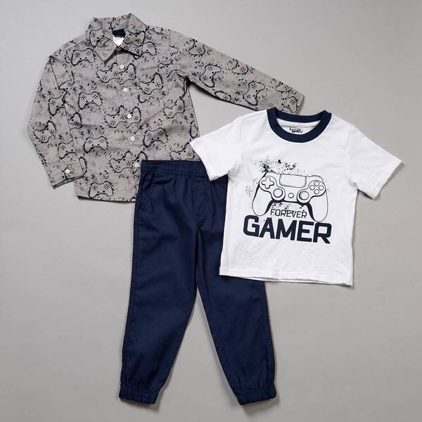 Boys (4-7) Little Rebels 3pc. Forever Gamer Button Down Set - image 