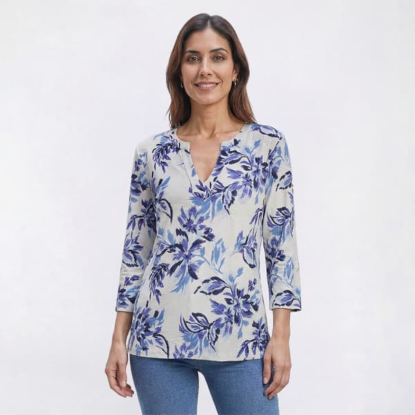 Petite Emily Daniels 3/4 Sleeve Split Floral Jacquard Blouse - image 