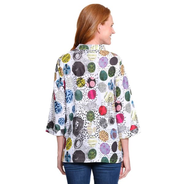 Petite Ali Miles 3/4 Sleeve Abstract Dots Button Front Blouse