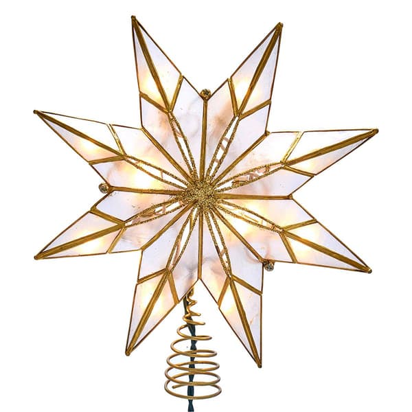 Kurt Adler 9in. 10-Light 8-Point Gold Capiz Star Treetop - image 
