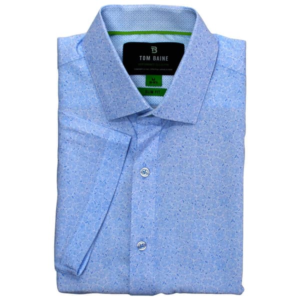 Mens Tom Baine Slim Fit Short Sleeve Dress Shirt - Blue Floral - image 