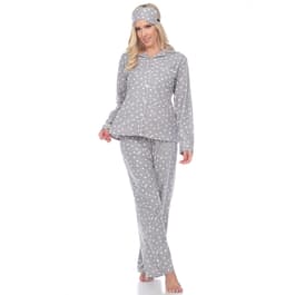 Womens White Mark Dotted Long Sleeve 3pc. Pajama Set