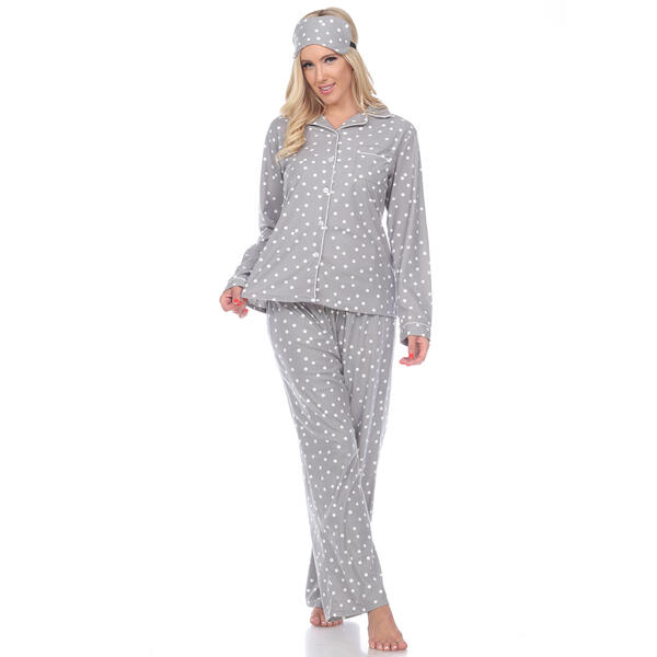 Womens White Mark Dotted Long Sleeve 3pc. Pajama Set - image 
