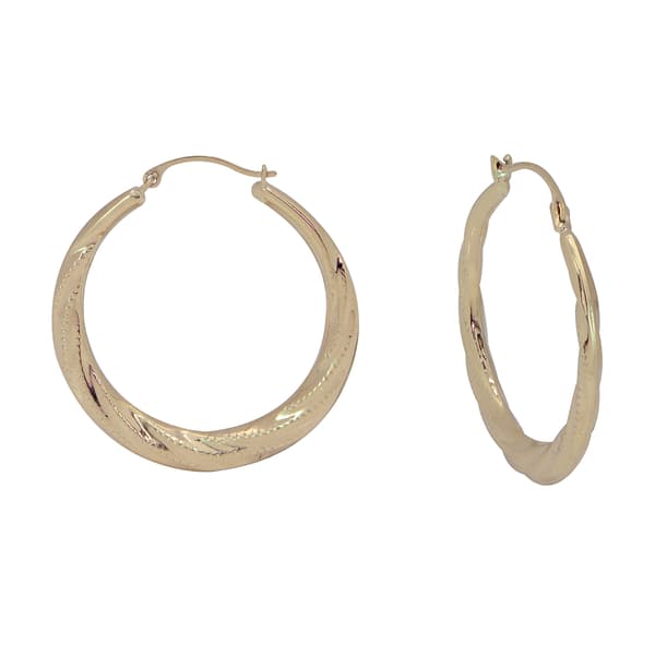 10kt. Yellow Gold Swirl Hoop Earrings - image 