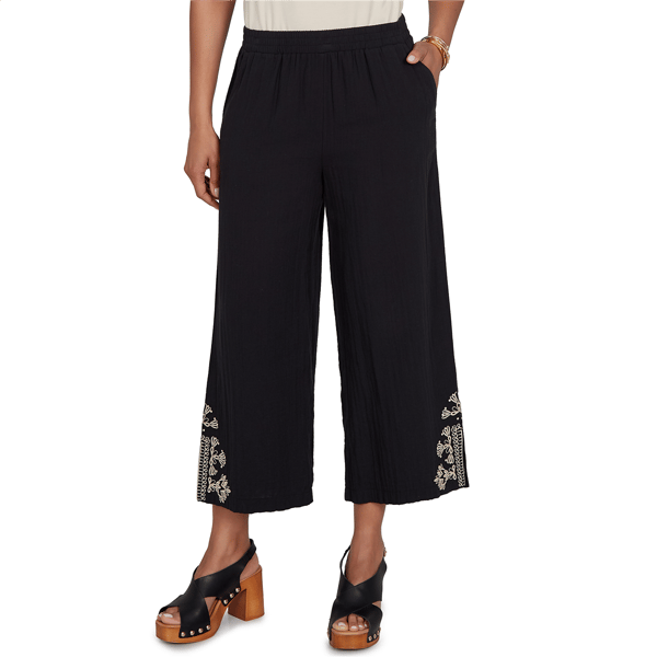Womens Ruby Rd. Tropical Noir Embroidery Hem Wide Leg Pants - image 