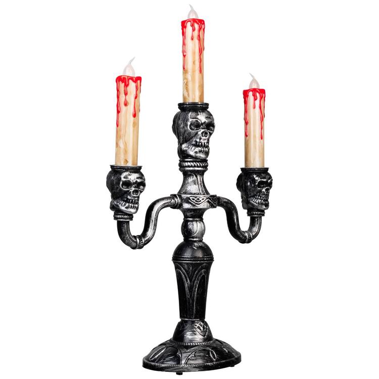 Northlight Seasonal 13.75in. Silver Skull Halloween Candelabra