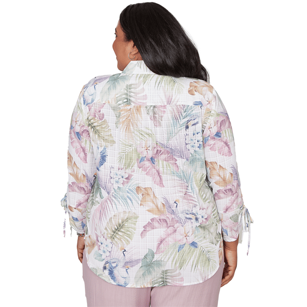 Plus Size Alfred Dunner Vintage Charm Tie Sleeve Tropical Blouse