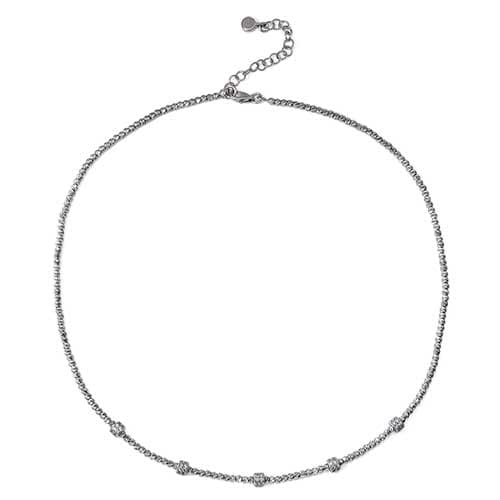 Rhodium Plated Sterling Silver Station Collar Necklace
