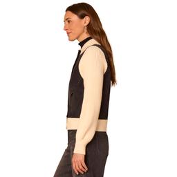 Petite Democracy Rib Knit Sleeve Mix Media Denim Jacket
