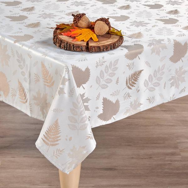Willow & Hem Fall Leaves Damask Weave Fabric Tablecloth - image 