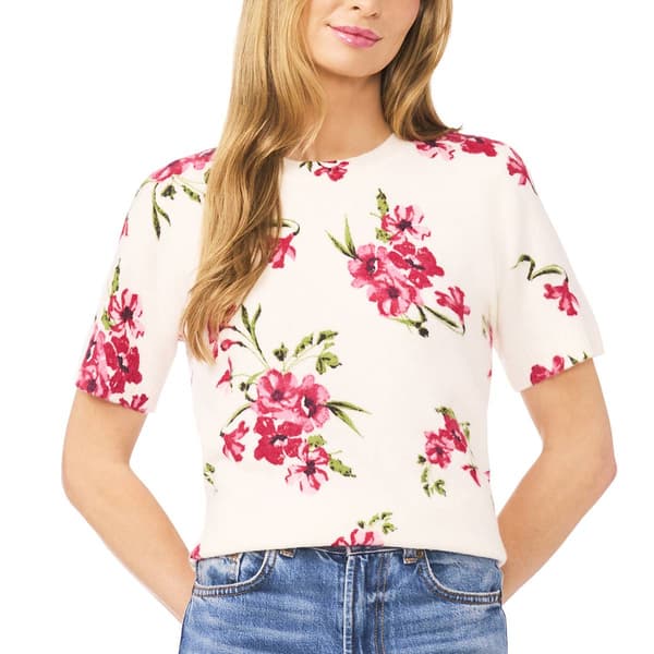 Womens Cece Short Sleeve Placed Floral Sweater - image 