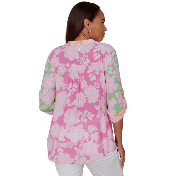 Petite Ruby Rd. Hothouse Florals Roll Tab Sleeve Blouse