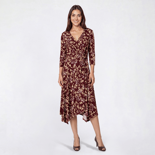 Womens Perceptions 3/4 Sleeve ITY Floral Faux Wrap Dress
