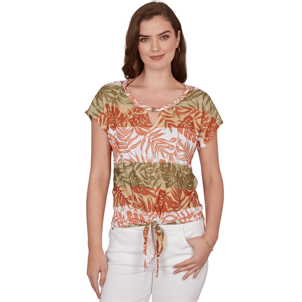 Petite Hearts of Palm Tropical Twist Tropical Tie Hem Blouse - image 
