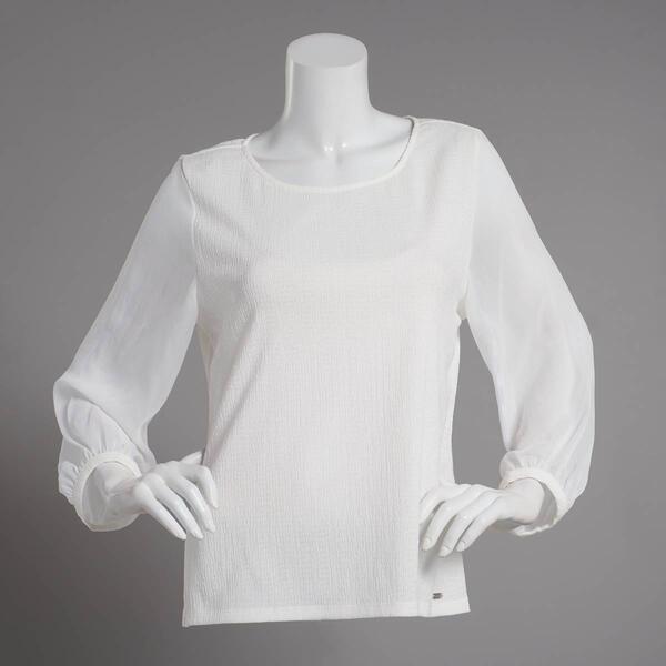 Womens Calvin Klein 3/4 Cuff Sleeve Scoop Neck Crinkle Blouse - image 