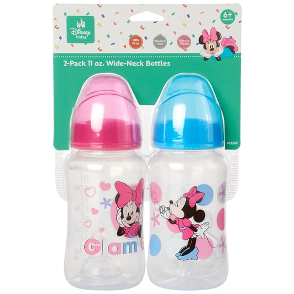 Baby Girl Disney 2pk. Minnie Mouse 11oz. Wide-Neck Bottles - image 