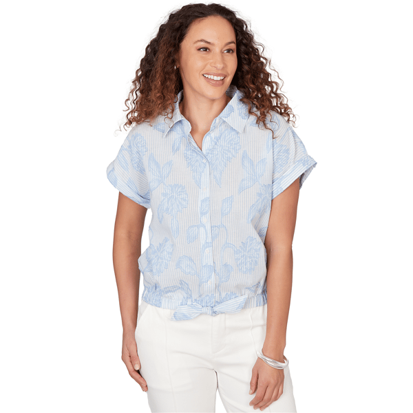Petites Skyes the Limit Sunny Blue Skies Floral Short Sleeve Ti - image 
