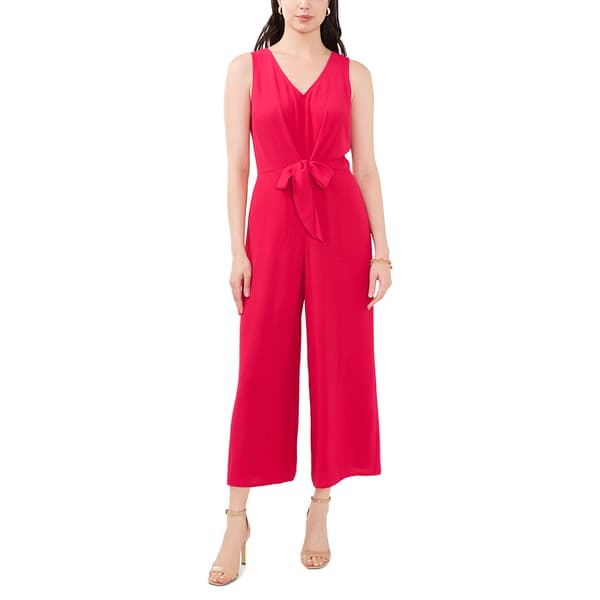 Womens MSK Sleeveless V-Neck Crinkle Twill Jumpsuit