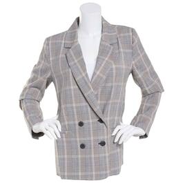 Juniors Leighton Bi Stretch Plaid Double Breasted Jacket