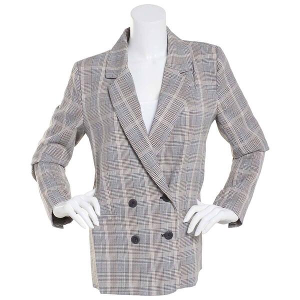 Juniors Leighton Bi Stretch Plaid Double Breasted Jacket - image 