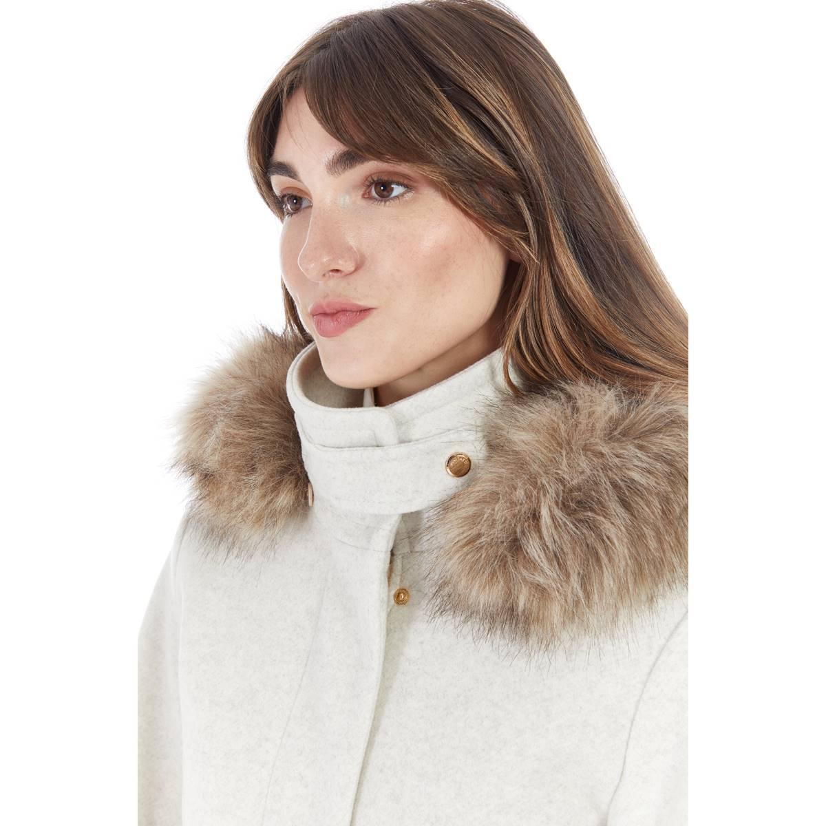 Womens Nine West Faux Wool Duffle w/Faux Fur Trimmed Hood