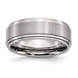 Mens Gentlemen's Classics(tm) Silver Ridged Edge 8mm Wedding Band