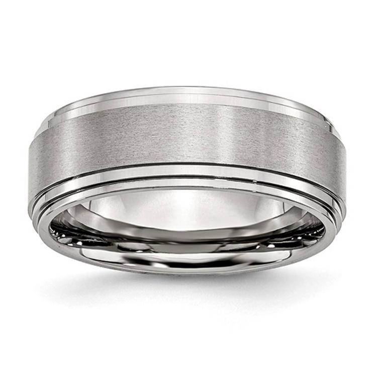 Mens Gentlemen's Classics(tm) Silver Ridged Edge 8mm Wedding Band