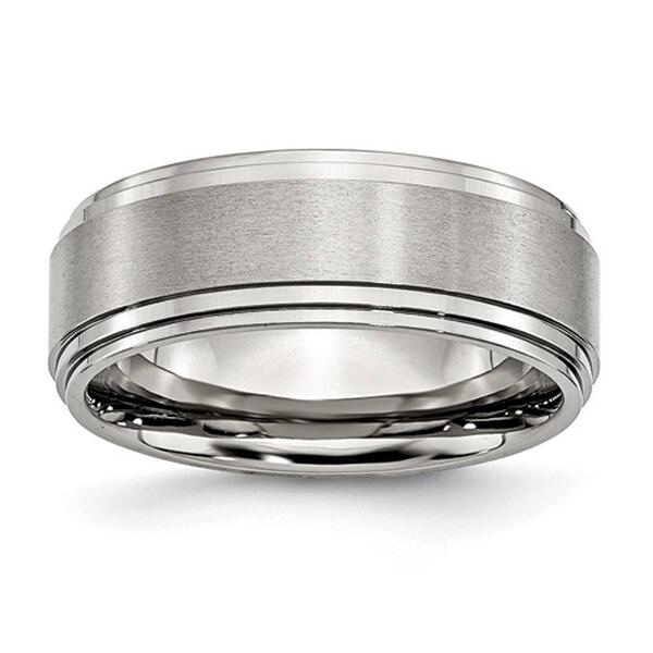 Mens Gentlemen's Classics&#40;tm&#41; Silver Ridged Edge 8mm Wedding Band - image 