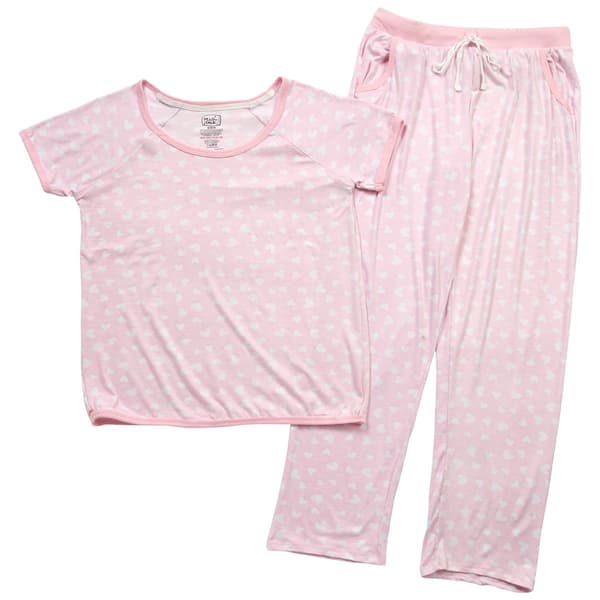 Juniors Pillow Talk Short Sleeve Heart Poly Suede Long Leg PJ Set - image 