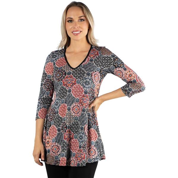 24/7 Comfort Apparel Black and Red V-Neck Swing Tunic Top - image 