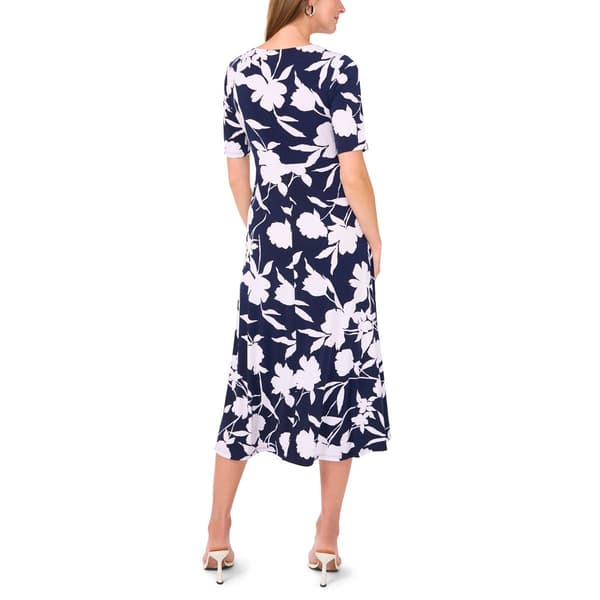 Womens MSK Short Sleeve V-Neck Floral Twist Front Midi Dress