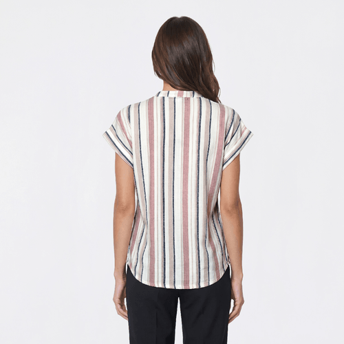 Womens Cure Short Dolman Sleeve 1/2 Zipper Stripe Blouse