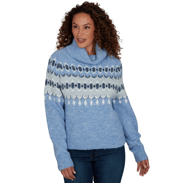Womens Skyes the Limit Icy Blue Sparkle Long Sleeve Cowl Neck F - image 
