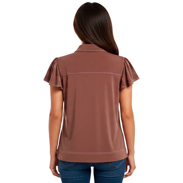 Womens Adrianna Papell Flutter Sleeve Solid Henley Blouse