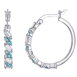 Clear Baguette & Round Aqua Blue Crystals Hoop Earrings