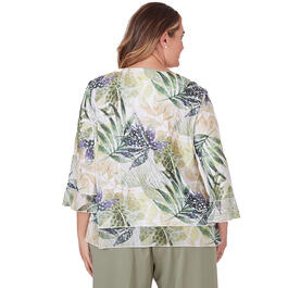Plus Size Alfred Dunner Tuscan Sunset Knit Tonal Leaf Tiered Blou