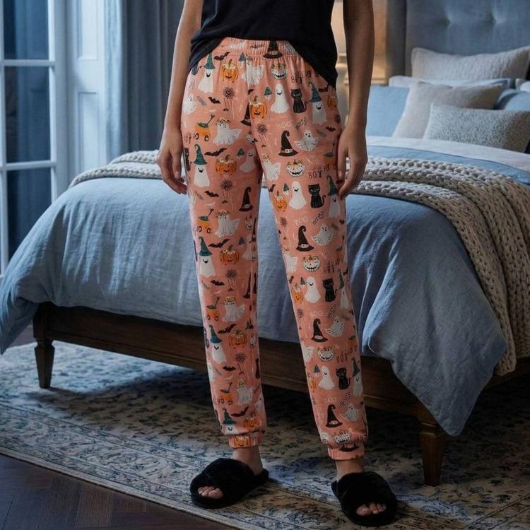 Womens MUK LUKS(R) Halloween Ghost Mixed Media Pajama Joggers