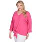 Plus Size Ruby Rd. Bright Blooms Solid Pucker Tie Front Tee - image 3
