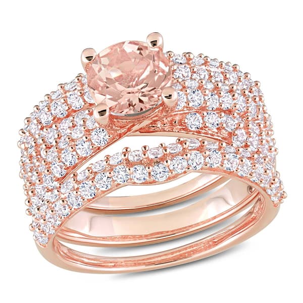 Gemstone Classics(tm) Morganite & Lab Created Sapphire Bridal Set - image 