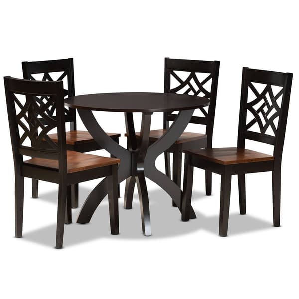Baxton Studio Anila Two-Tone Dark Brown Wood 5pc. Dining Set