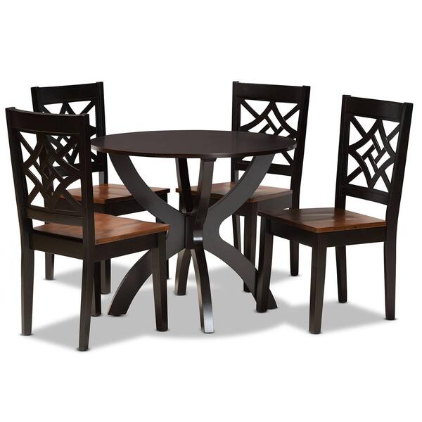Baxton Studio Anila Two-Tone Dark Brown Wood 5pc. Dining Set - image 