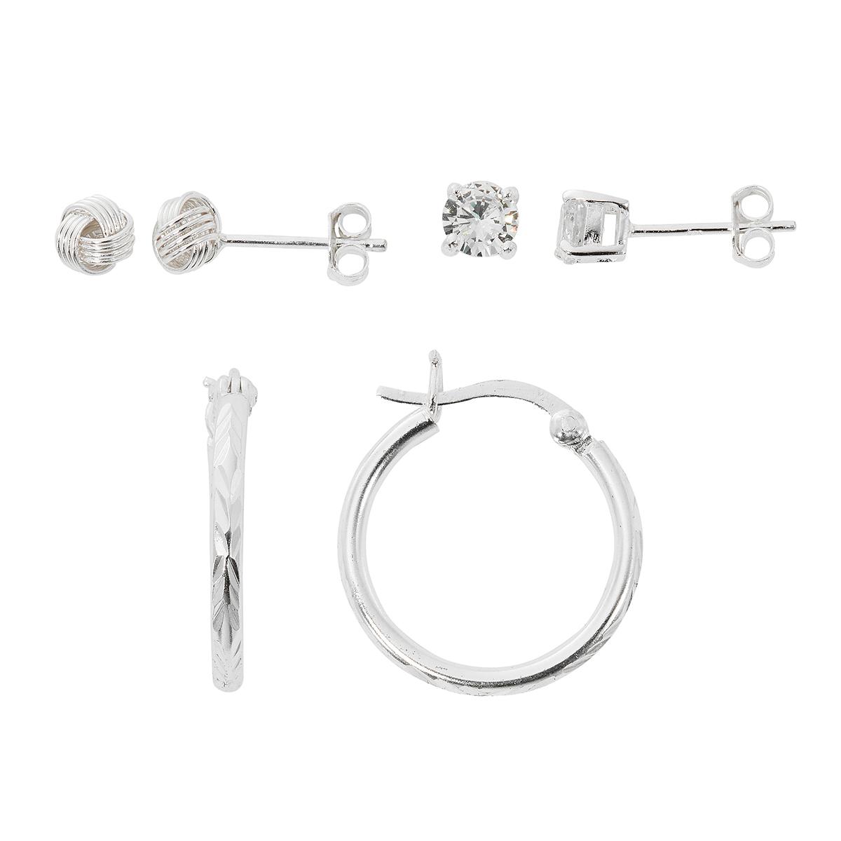 Danecraft 3pr. Sterling Silver Stud & Hoop Earrings Set